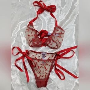 SavagexFenty NWOT Women's M/L Goji Berry Red Lips Triangle Bralette Bikini Set